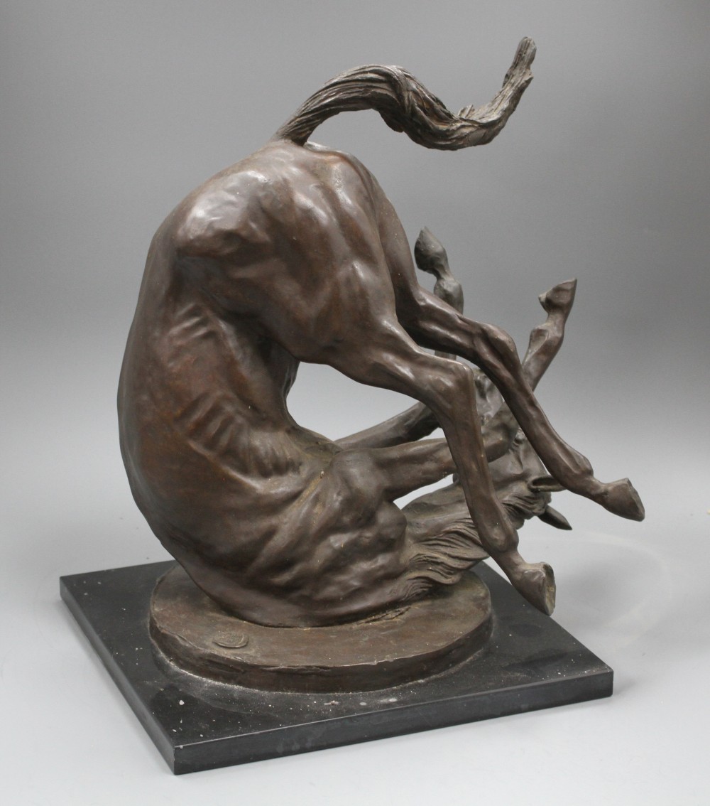 § Enzo Plazzotta (Italian, 1921-1981), bronze, Grand National, modelled as a tumbling horse, number 1 of 9, 37.5cm